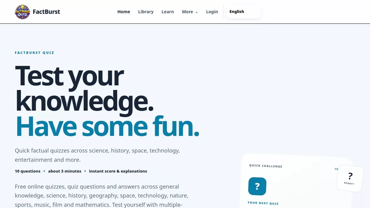 FactBurst Quiz website preview